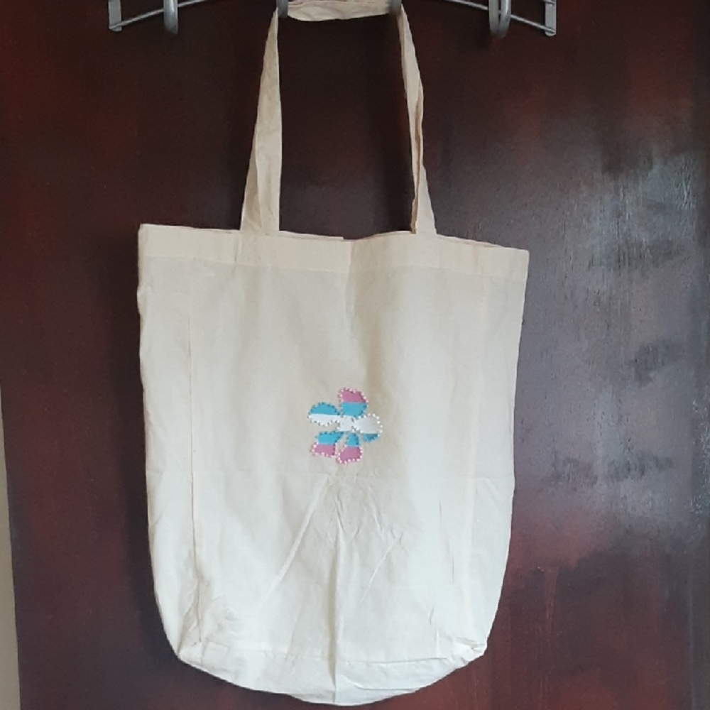 Hand-painted and Embroidered Tote Bag in Trans Flag Colors